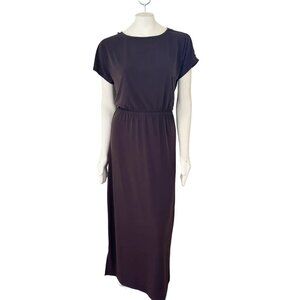 CHICO'S Split Sleeve Cinch Waist Slinky Maxi Dress in Chocolate Brown SZ S